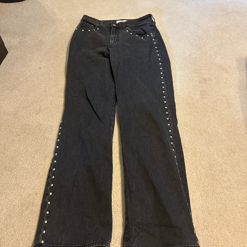 Abercrombie & Fitch Black Flare Jeans with Studded Detail